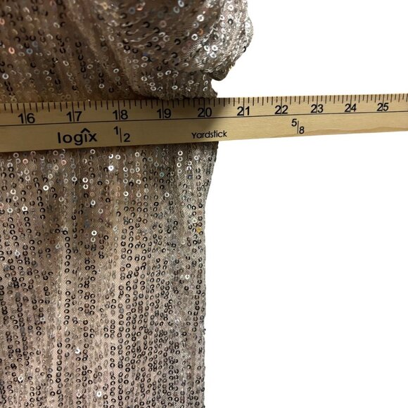 Anthropologie Flat White Sequin Long-Sleeve Top Size L Petite Keyhole Back - Picture 7 of 9